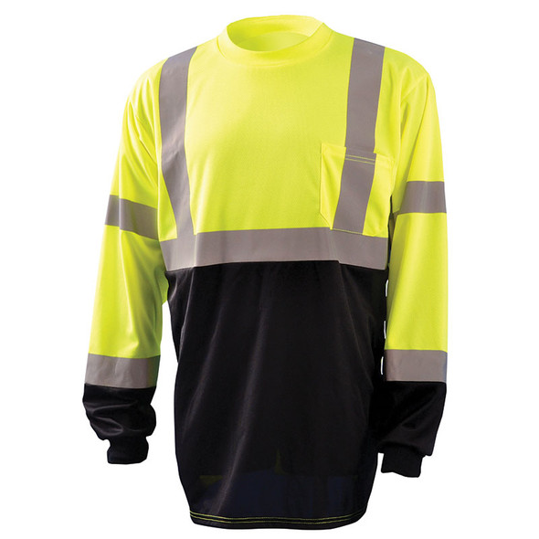 Occunomix Class 3 Hi Vis Black Bottom Moisture Wicking Long Sleeve T-Shirt LUX-LSETPBK Yellow Front